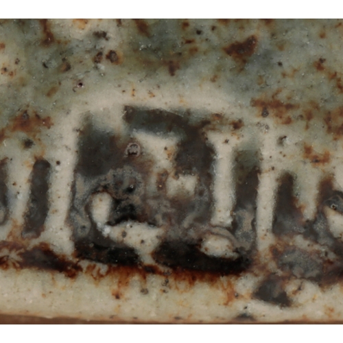 42 - *JANE HAMLYN (B. 1940): A LARGE SALT GLAZED STONEWARE LIDDED VESSEL the body of slightly waisted for... 