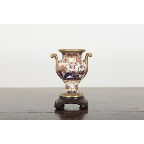 46 - A PAIR OF SPODE PORCELAIN MINIATURE VASES 19th century, decorated in the imari palette, pattern 967,... 