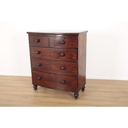 58 - A GEORGE IV MAHOGANY BOW FRONT TALL CHEST with two short drawers over three long graduated drawers, ... 