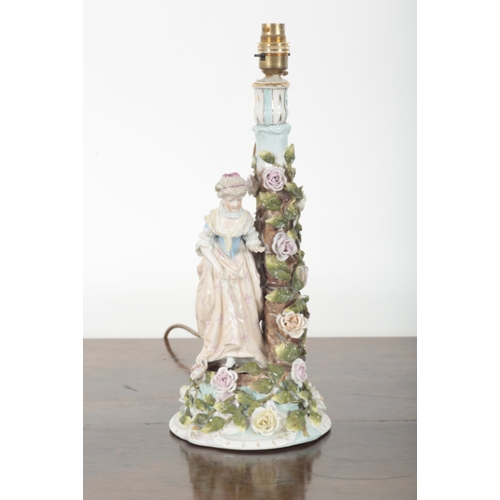 59 - A PAIR OF THURINGIAN PORCELAIN TABLE LAMPS 19th century, modelled with a gentleman and a lady in 18t... 
