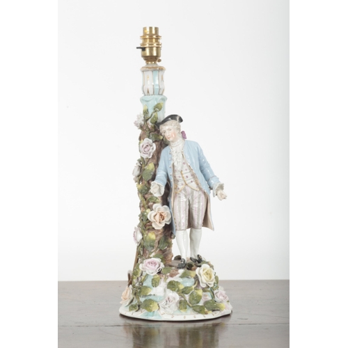 59 - A PAIR OF THURINGIAN PORCELAIN TABLE LAMPS 19th century, modelled with a gentleman and a lady in 18t... 