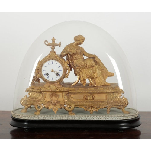 6 - A FRENCH GILT SPELTER MANTEL CLOCK 19th century, the two train movement striking on a bell, the back... 