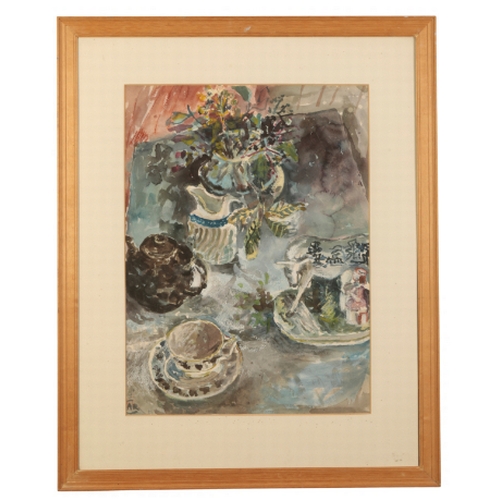 62 - *ANTHEA CRAIGMYLE (1933-2016) 'Still life with teapot and cow' monogrammed twice lower left, signed ... 