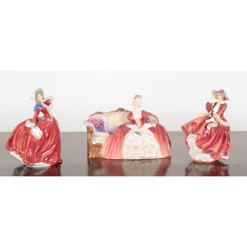 7 - THREE ROYAL DOULTON PORCELAIN FIGURES Belle of the Ball, 15cm high, Autumn Breezes, 20cm high, and T... 