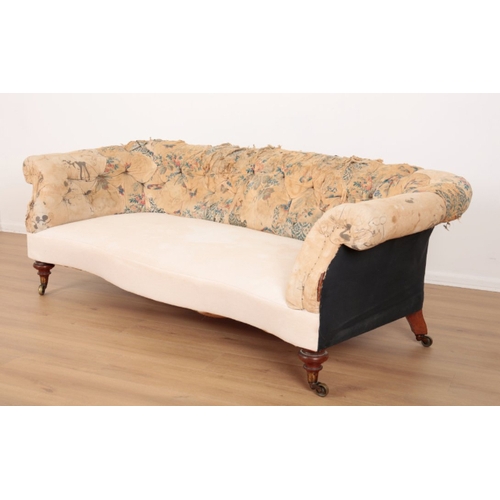 76 - A HOWARD TYPE WALNUT SOFA stamped I60035974 to the rear left leg, the buttoned back over a serpentin... 
