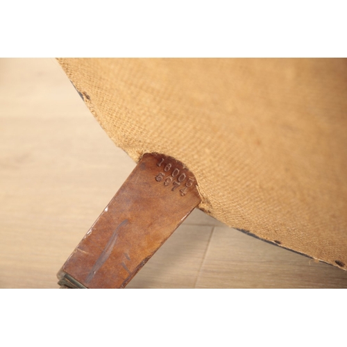 76 - A HOWARD TYPE WALNUT SOFA stamped I60035974 to the rear left leg, the buttoned back over a serpentin... 