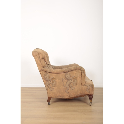 84 - A MAHOGANY ARMCHAIR BY HOWARD AND SONS stamped to the rear right leg Howard & Sons Ltd Berners St I2... 