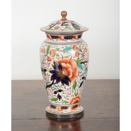 87 - A PAIR OF DERBY PORCELAIN POT POURRI VASES initialled CB to the underside, decorated in the imari pa... 