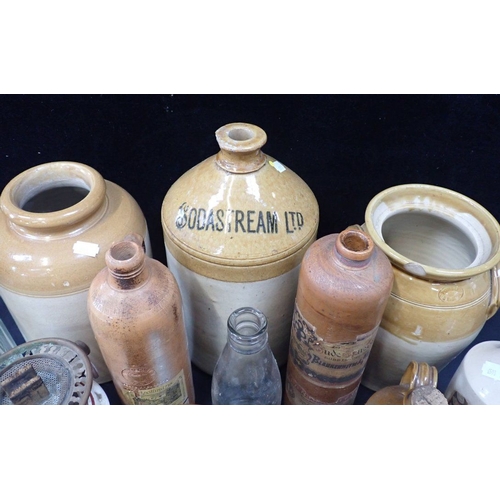 108 - A STONEWARE 'SODASTREAM' FLAGON other stoneware, some with paper labels remaining, and other items