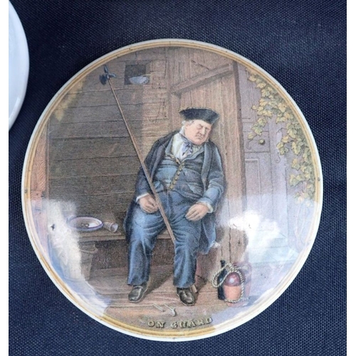 115 - A COLLECTION OF VICTORIAN PRATTWARE POT LIDS and other items of Prattware