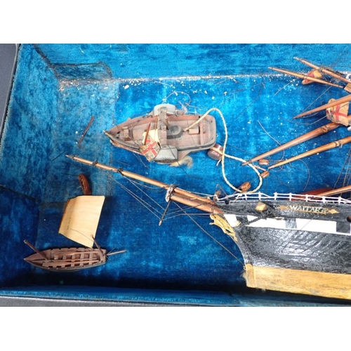 128 - A SCRATCH-BUILT MODEL SAILING SHIP; 'WAITARA' its steam tug; 'Truth', and another, in an instrument ... 