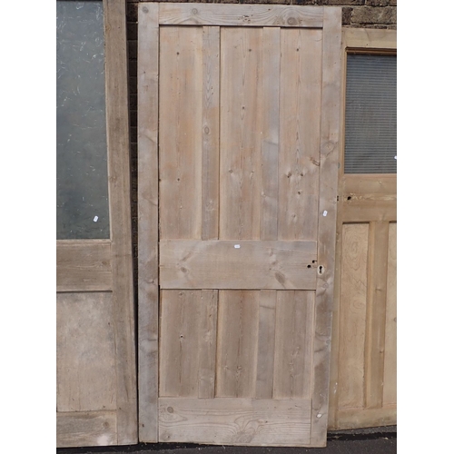 14 - FIVE RECLAIMED STRIPPED PINE INTERIOR DOORS 4 panel half glazed 206 x 82cm; 6 panel 198 x 89cm; 1920... 