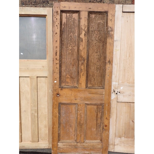 14 - FIVE RECLAIMED STRIPPED PINE INTERIOR DOORS 4 panel half glazed 206 x 82cm; 6 panel 198 x 89cm; 1920... 