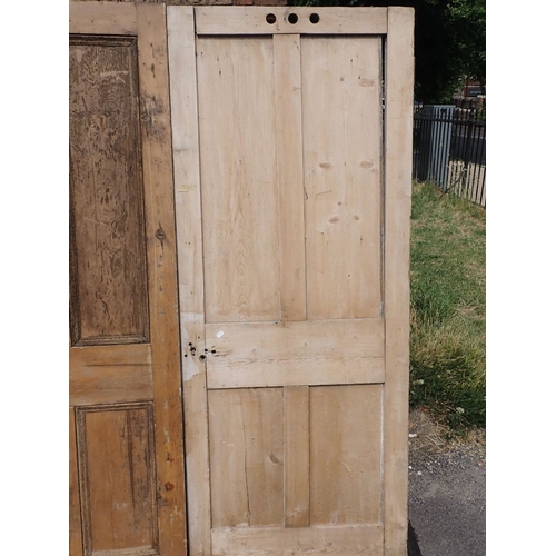 14 - FIVE RECLAIMED STRIPPED PINE INTERIOR DOORS 4 panel half glazed 206 x 82cm; 6 panel 198 x 89cm; 1920... 