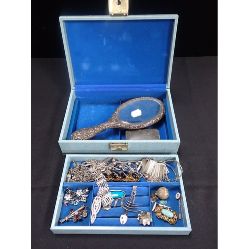 445 - A COLLECTION OF SILVER, WHITE METAL AND OTHER JEWELLERY including a tiger's eye bracelet, a  silver ... 