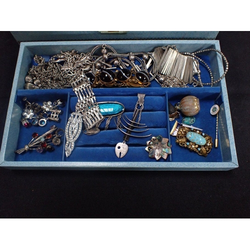 445 - A COLLECTION OF SILVER, WHITE METAL AND OTHER JEWELLERY including a tiger's eye bracelet, a  silver ... 