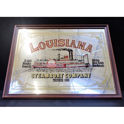 48 - A RETRO 'LOUISIANA STEAMBOAT COMPANY' PRINTED ADVERTISING MIRROR (reproduction)