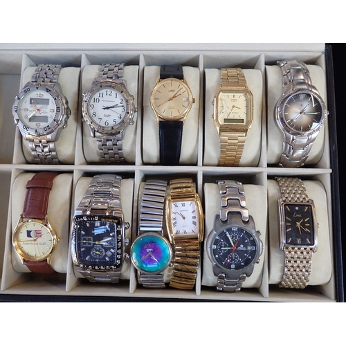 443 - A COLLECTION OF GENTS' WRISTWATCHES mechanical and quartz, including a Talking Watch, contained in a... 