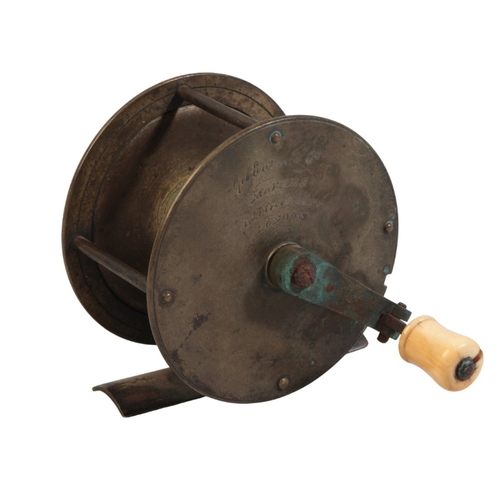 4 - GEORGE EATON & CO., LONDON: A BRASS FOLDING-HANDLE CRANK WIND WINCH REEL circa 1850, with rear raise... 