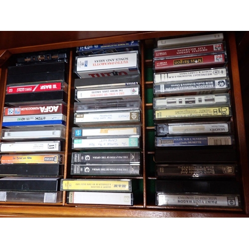 138 - AN ONKYO HI-FI SYSTEM, AND A QUANTITY OF LP RECORDS and tapes, in a reproduction cabinet