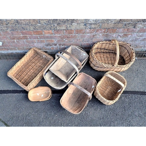 14 - A COLLECTION OF OLD GARDEN TRUGS and other basket ware (some woodworm)