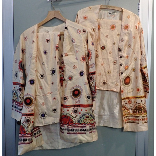 152 - AN EMBROIDERED CHINESE JACKET with two Malaysian silk suits