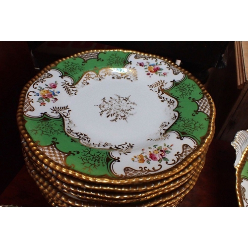 171 - A COALPORT GREEN 'BATWING' PATTERN PART TEA SERVICE post 1891, including a comport (some damage and ... 