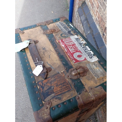 180 - A CABIN WARDROBE TRUNK, CUNARD WHITE STAR LABELS for 'Mauretania', with fitted interior; 'Neverbreak... 