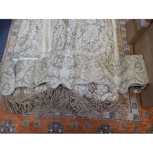 207 - CLASSICAL URN AND SWAG CURTAINS, TWO PAIRS AND A PELMET one pair, each curtain 70cm wide by 280cm lo... 