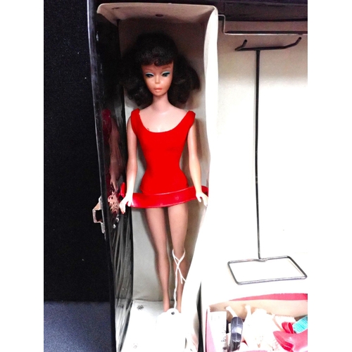 233 - BARBIE: AN EARLY 'PONYTAIL' BARBIE, MARKED TO THE BOTTOM and dated MCMLVIII (1958), in one-piece red... 