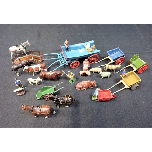 241 - A COLLECTION OF TOY FARM ANIMALS, PEOPLE AND CARTS Brittains and other makers