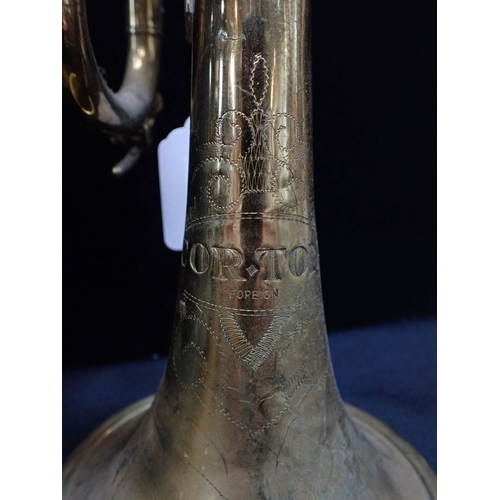 264 - TWO BRASS TRUMPETS 'Corton' and 'Hsinghai'