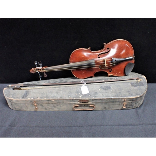 266 - A CASED VIOLIN WITH BOW 3/4 size, wooden case