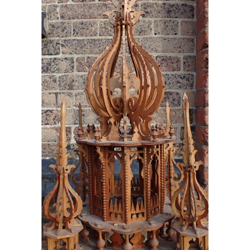 278 - AN IMPRESSIVE FRETWORK CASED CLOCK in the form of a clock tower, probably a 'Hobbies' kit, with Fren... 