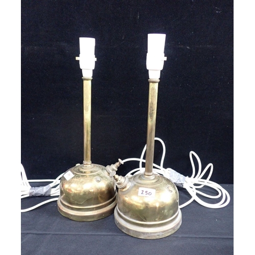 311 - A PAIR OF BRASS 'TILLEY LAMPS' later converted to electricity (for re-wiring) (2)