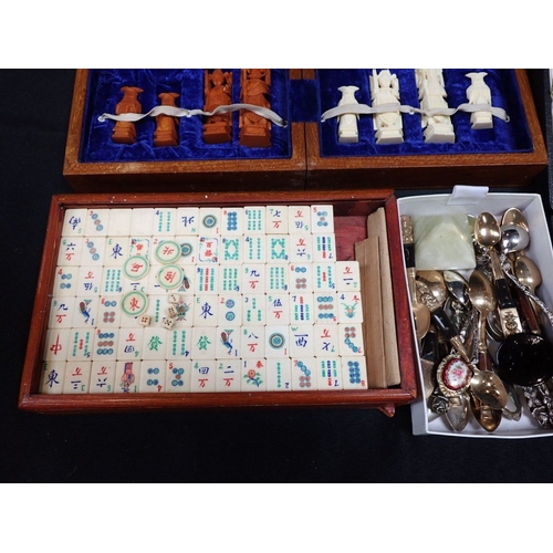 33 - A MAH JONG SET, NO1A KODAK CAMERA a chess set, a pair of bookends an ashtray and an obelisk