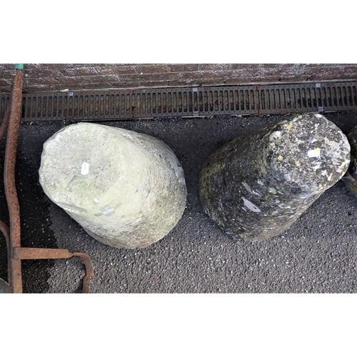 6 - A PAIR OF STADDLE STONE BASES of conical form, 62cm high