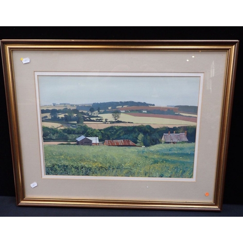 710 - KIT LEESE: LARMARSH, SUMMER MORNING gouache 35 x 52cm plus frame