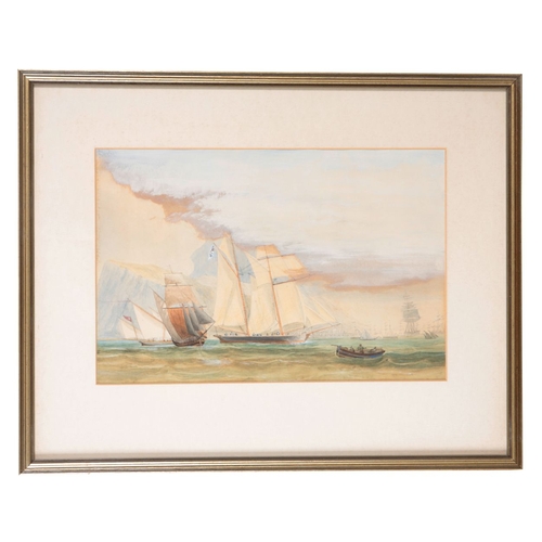 725 - ENGLISH SCHOOL 19TH CENTURY, Ships at harbour watercolour on paper, unsigned, 22cm high x 33cm wide,... 