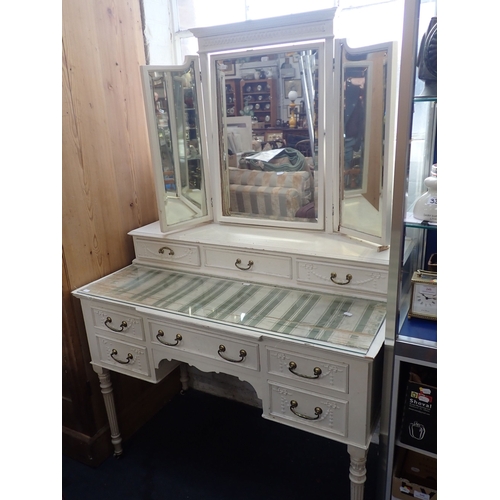 919A - AN EDWARDIAN LOUIS XIV STYLE WHITE-PAINTED DRESSING TABLE with moulded swag decoration, fluted legs ... 