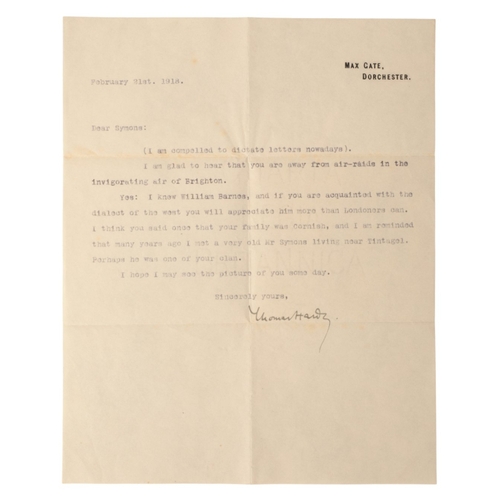 362 - THOMAS HARDY (1840-1928): A COLLECTION OF EPHEMERA including two autographed typed letters, one addr... 