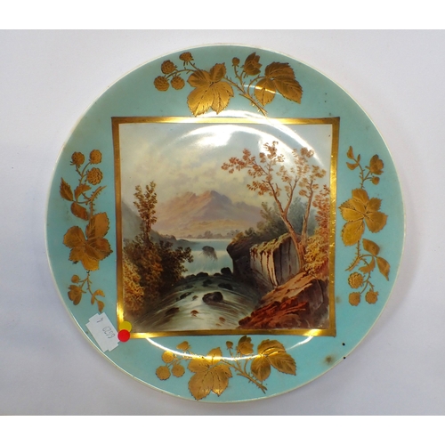 165 - A 19TH CENTURY PLATE BY CHARLES BARLOW, SMITHFIELD WORKS, HANLEY painted with a landscape, with gilt... 