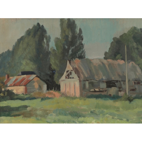 12 - *CECIL WALLER (1908-1992) 'Stickley's Barn, Minchington, Dorset, 1968' oil on canvas, 24.5cm x 33cm;... 