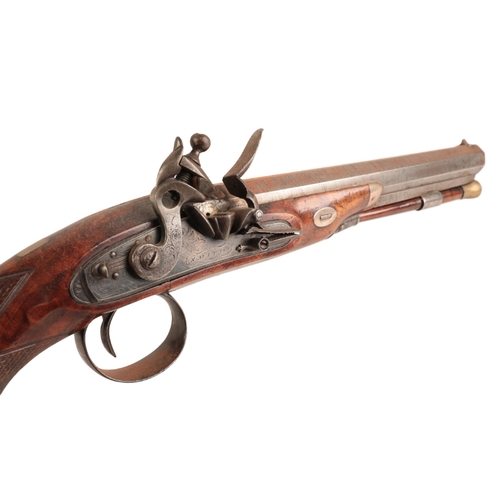 103 - SMITH OF LONDON: AN 18TH CENTURY DUELLING PISTOL

with flintlock action, the walnut stock with cross... 