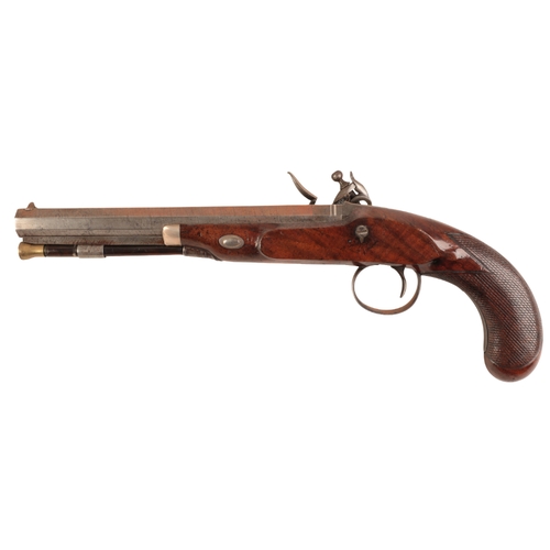 103 - SMITH OF LONDON: AN 18TH CENTURY DUELLING PISTOL

with flintlock action, the walnut stock with cross... 