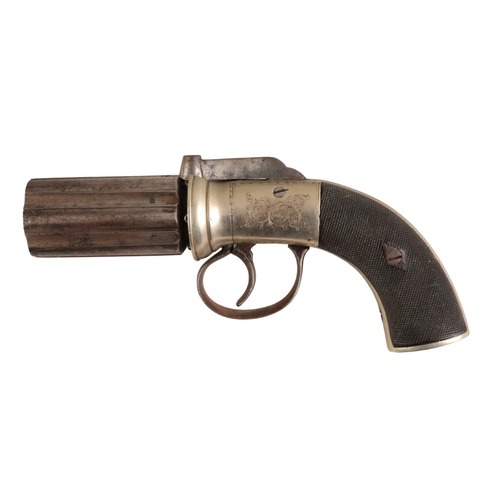 108 - A 19TH CENTURY GERMAN PEPPERBOX PISTOL

with percussion action, the continental silver receiver with... 