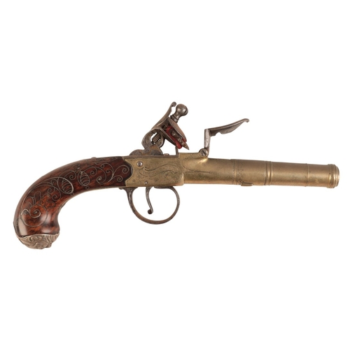 111 - W. HILL OF WORCESTER: A CANNON BARREL PISTOL

with flintlock action, the brass 6.4cm barrel with dou... 