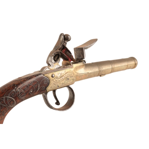 111 - W. HILL OF WORCESTER: A CANNON BARREL PISTOL

with flintlock action, the brass 6.4cm barrel with dou... 