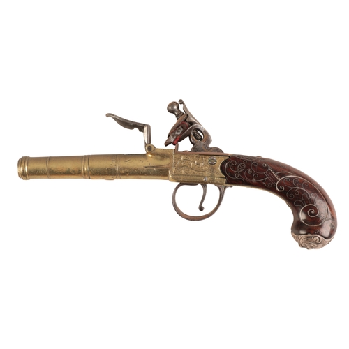 111 - W. HILL OF WORCESTER: A CANNON BARREL PISTOL

with flintlock action, the brass 6.4cm barrel with dou... 