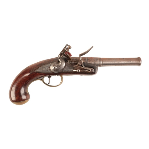 118 - I. FREETH: A MID-18TH CENTURY HALF STOCK PISTOL

with flintlock action, the shaped iron plate with e... 